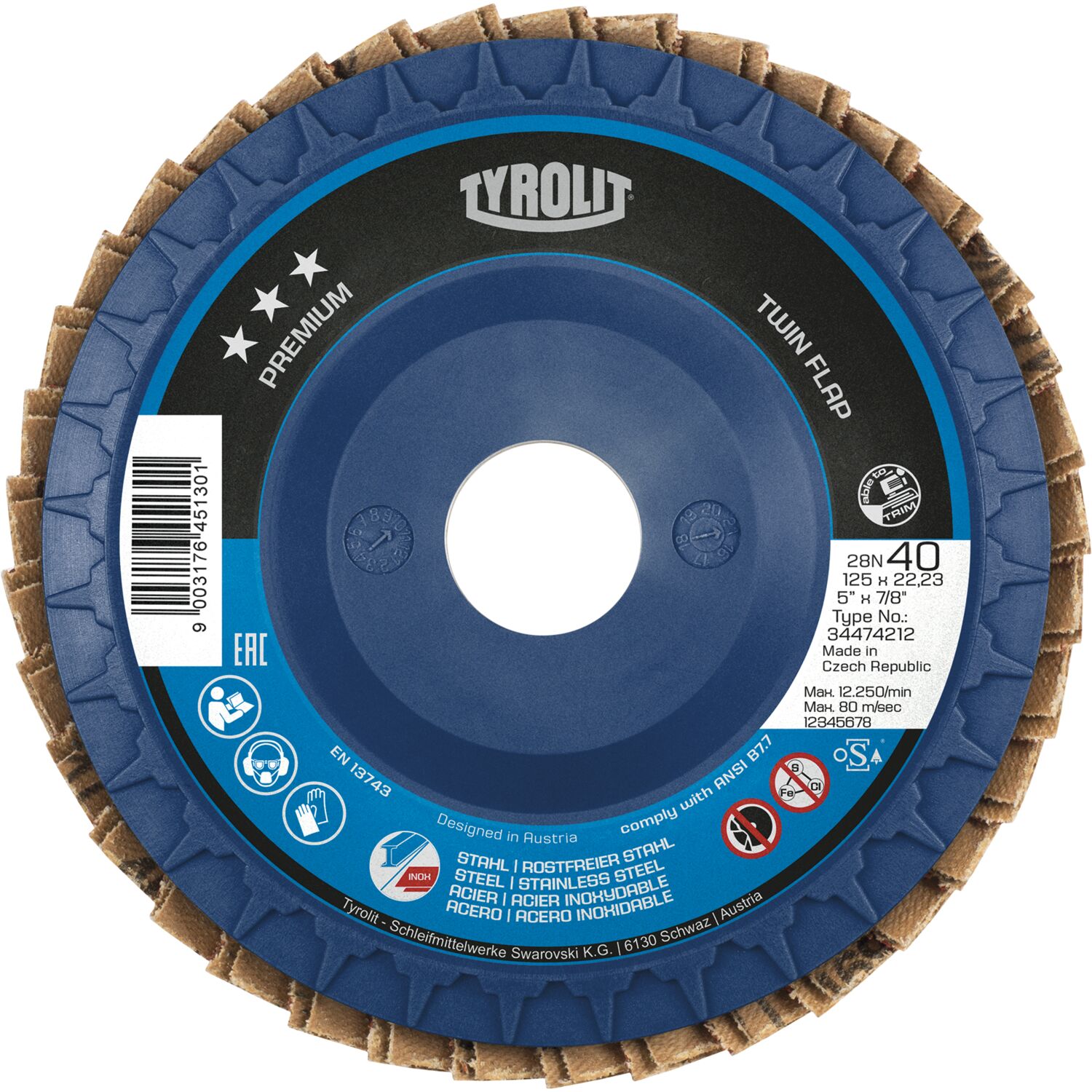 Tyrolit Schleiflamellenteller TwinFlap Premium***gerade Ø 125mm K60 28N