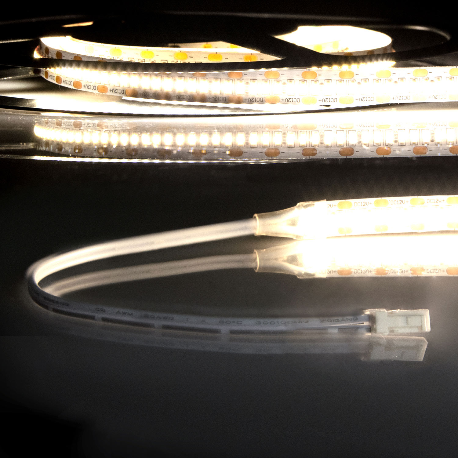 ISOLED LED CRI930 MiniAMP Flexband 12V DC 12W IP20 3000K 250cm beids. 30cm Kabel + maleAMP 300 LED/m