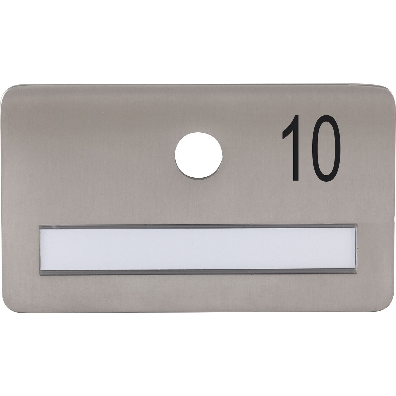 SOLIDO Namensschild ohne Spion, Bohrung ø 14, Edelstahl satiniert, Gravur Nr. 10