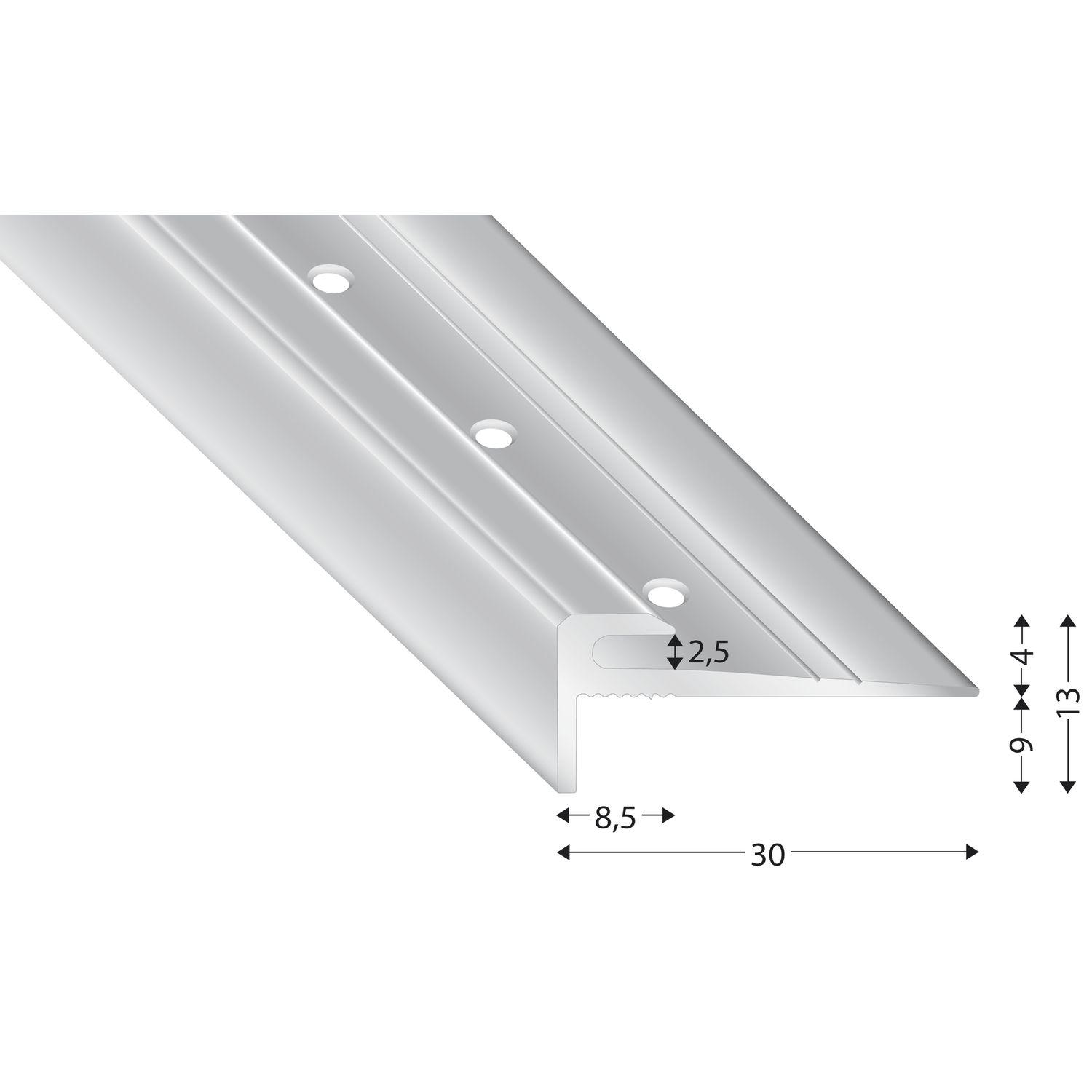 Kügele Treppenkantenprofil Alu silber eloxiert, 2,5 mm, 2700 mm
