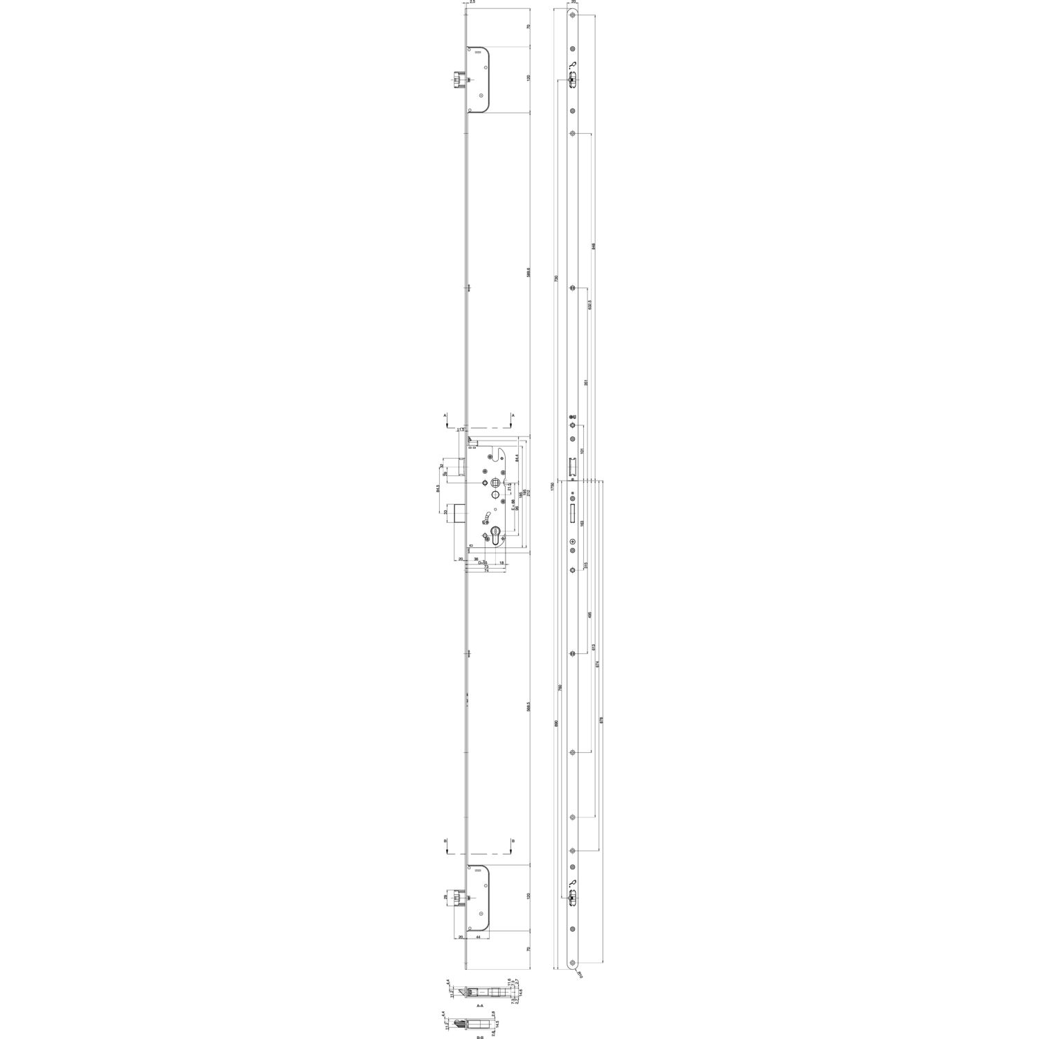 GU MFV-Schloss Secury Automatic ÖNORM,DM 55,Stulp 1750 x 20 x 2,5mm rund,silber