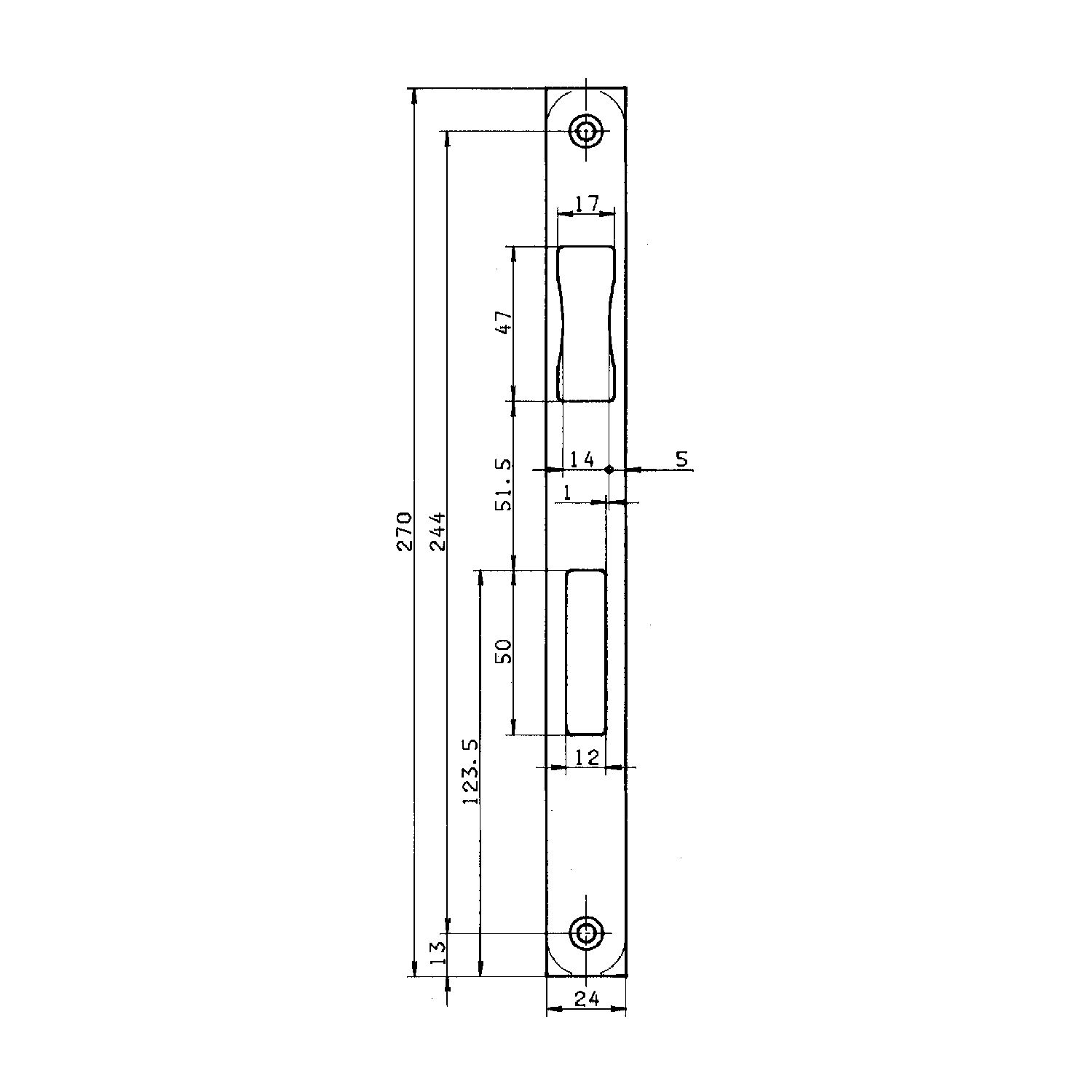 BKS Schließblech B 9000 0402, 270 x 24 mm, flach eckig,
