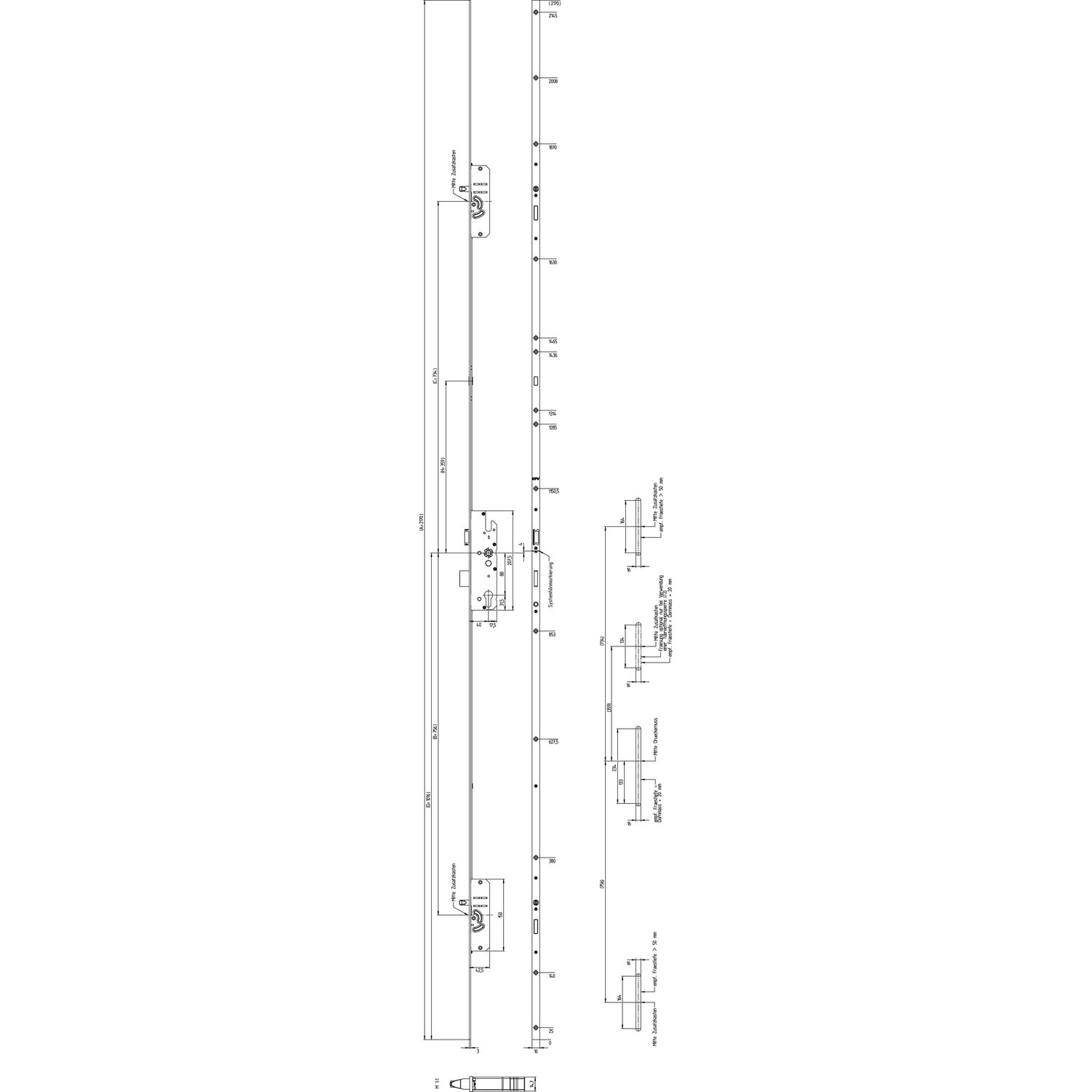 KFV MFV-Schloss BS 2300 ÖNORM, DM 40, Stulp 16 mm eckig, silber verzinkt