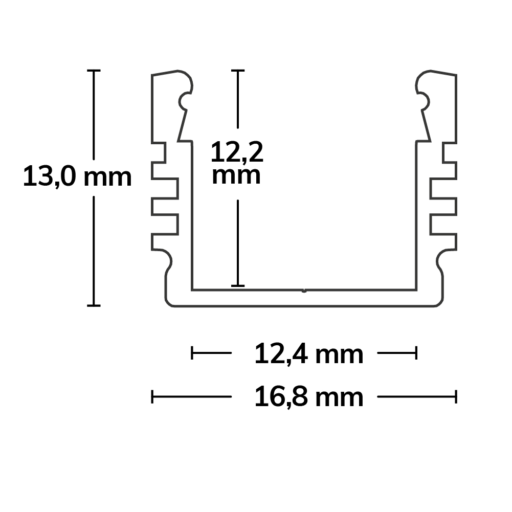 ISOLED LED Aufbauprofil SURF12 Aluminium schwarz pulverbeschichtet RAL 9005 200cm