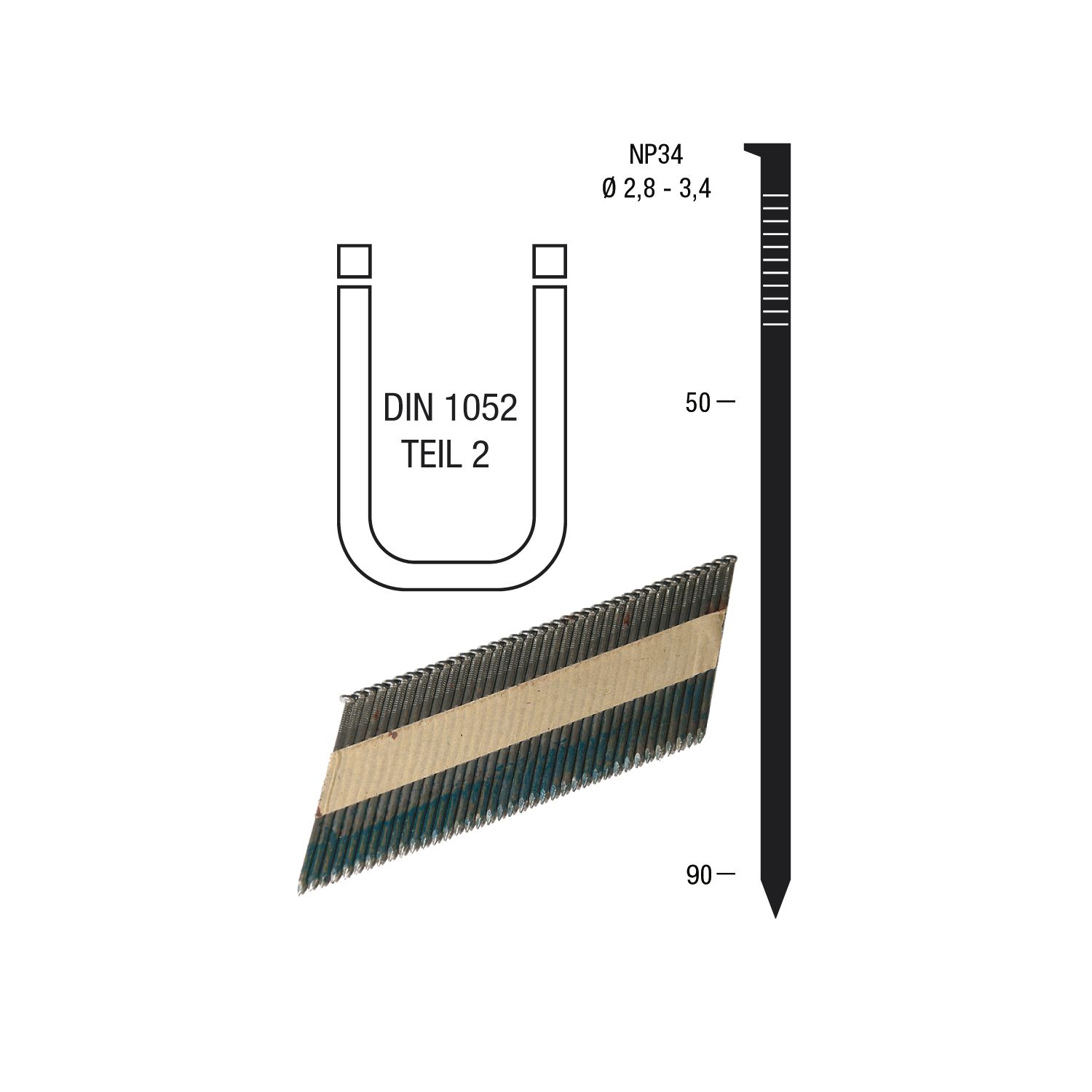 Nagelstreifen NP34 3,4 x 100 mm HBK blank geharzt Papiergebunden 34 Grad