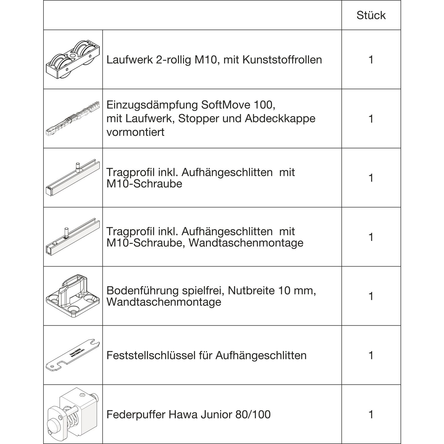 HAWA Junior 100/B-Pocket Beschlagset Holz SoftMove/Federpuffer (30254)