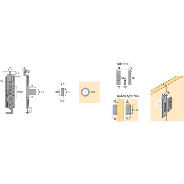 Hettich Prestige 2000 Zylinder-Doppeltürschloss Z23 Dornmaß 15 L20 vernickelt