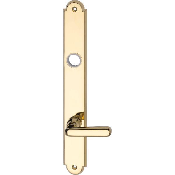 Grundmann Langschild ALT - WIEN, WC 90, m. Drehknopf, Messing poliert PVD ()