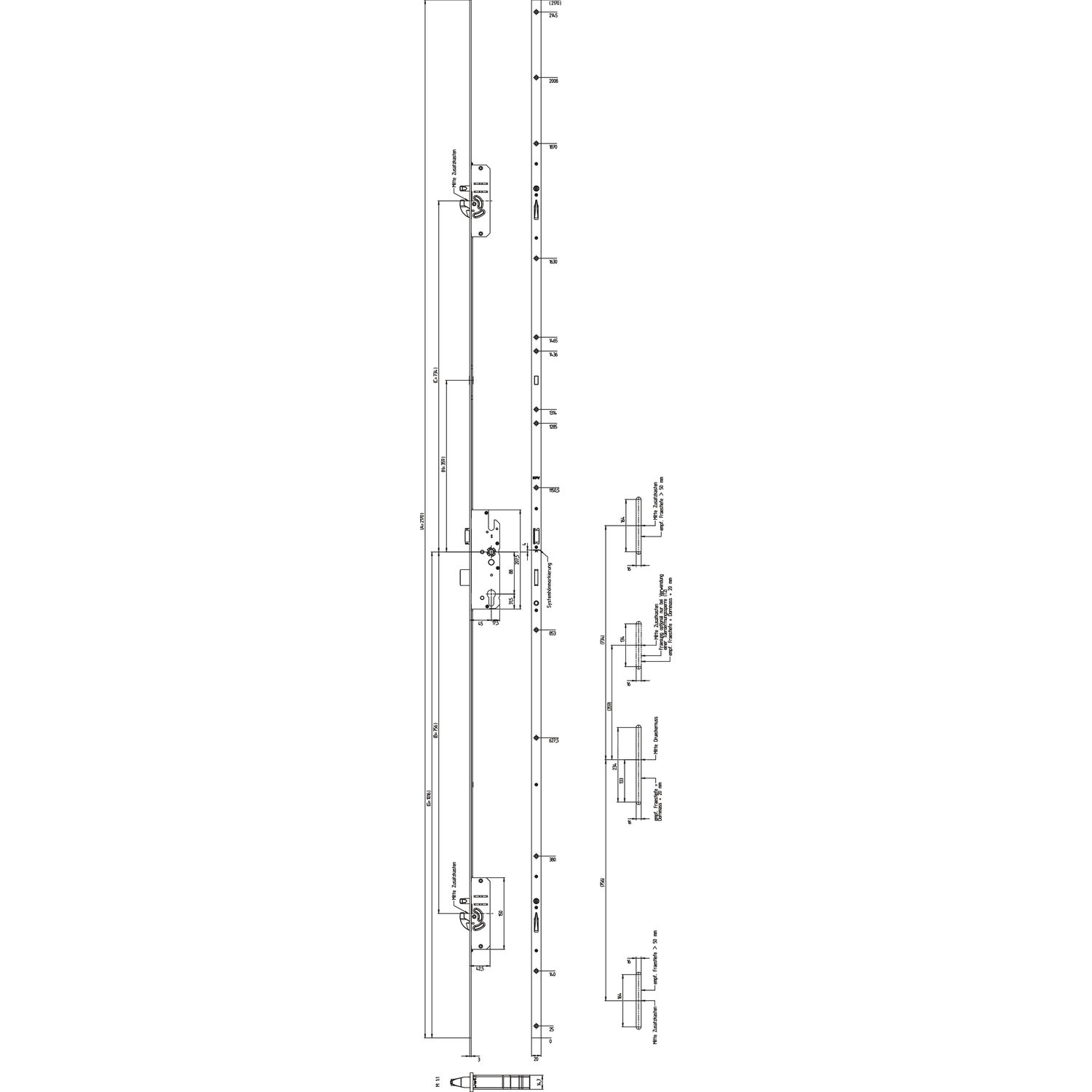 KFV MFV-Schloss BS 2600 ÖNORM, DM 45, Stulp 20 mm eckig, silber verzinkt