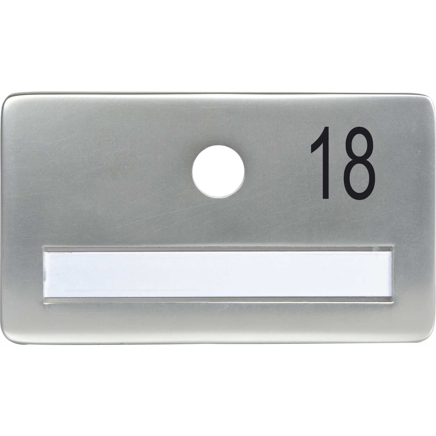 SOLIDO Namensschild ohne Spion, Bohrung ø 14, Alu silber eloxiert, Gravur Nr. 18