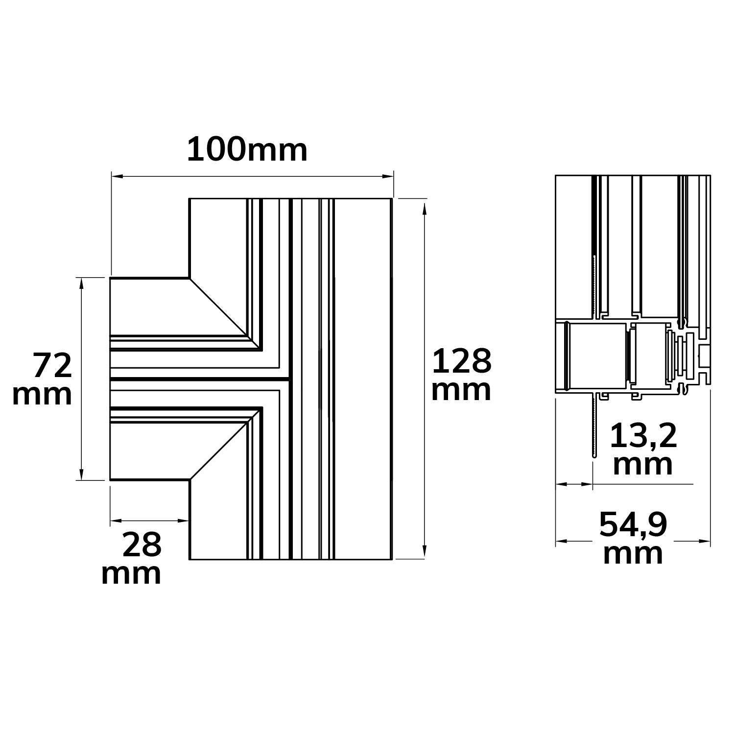 ISOLED Track48 T-Schiene horizontal für Trockenbauschiene schwarz nicht stromführend