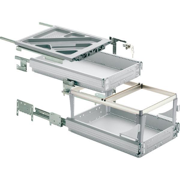 HETTICH Systema Top 2000 Container-Set Sil Sys, Teil-/Überauszug, ET 530, alu