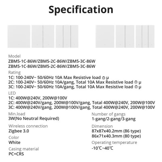 Sonoff SwitchMan Zigbee Smart Wandschalter ZBM5 3fach weiß