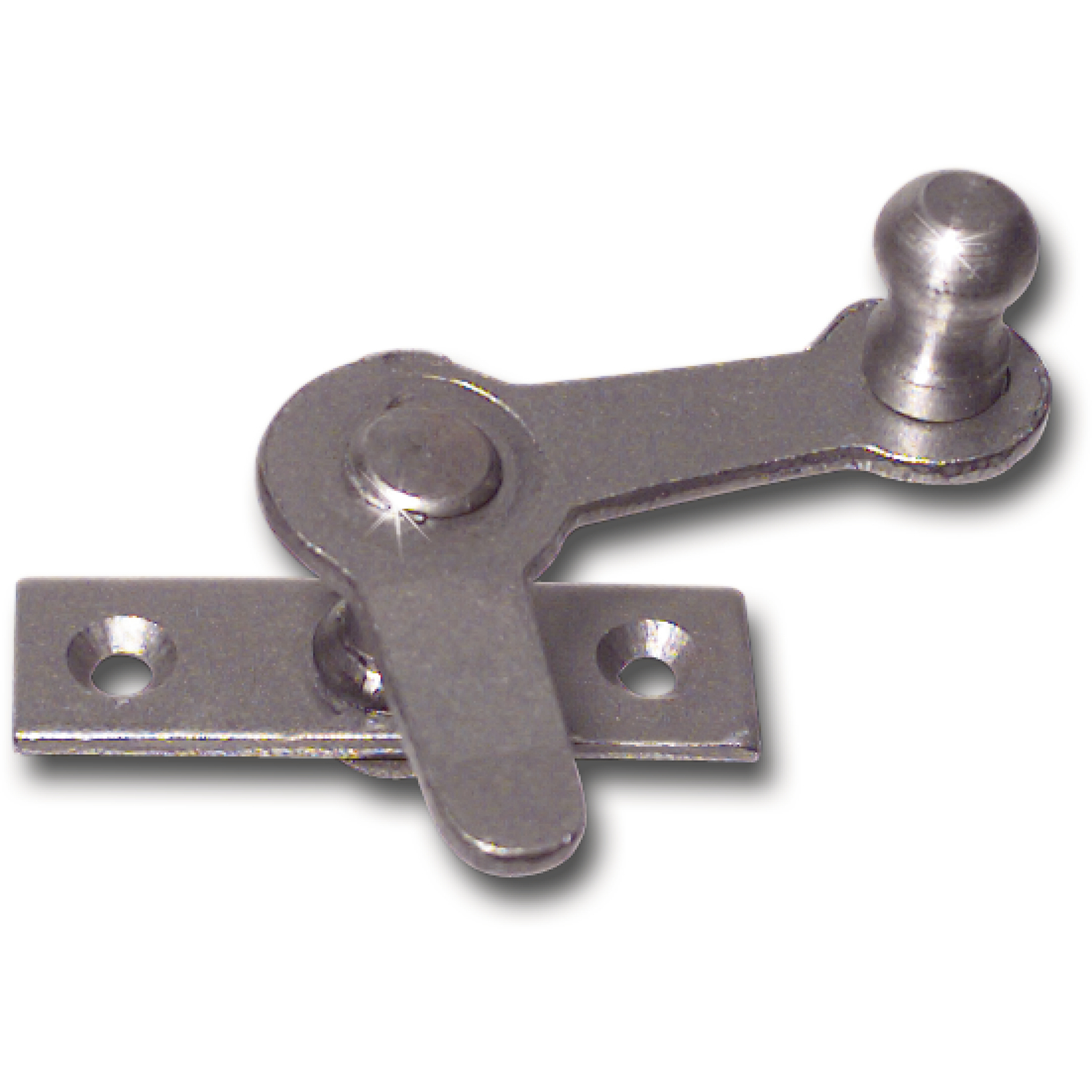 Zungenreiber mit Eisenknopf auf eckiger, gerader Platte, Stahl blank, links, 15