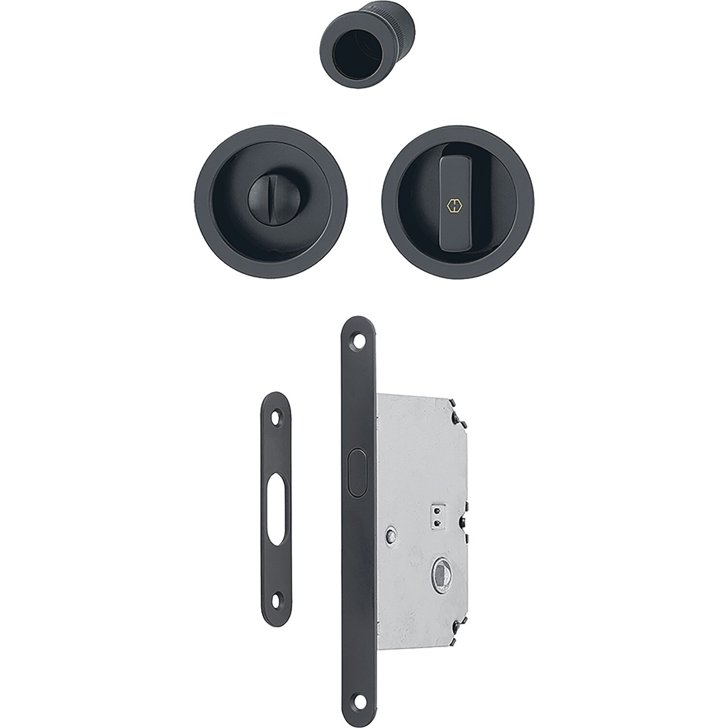 HOPPE Schiebetürmuschel Set 4920 - WC mit Schloss, rund, schwarz matt