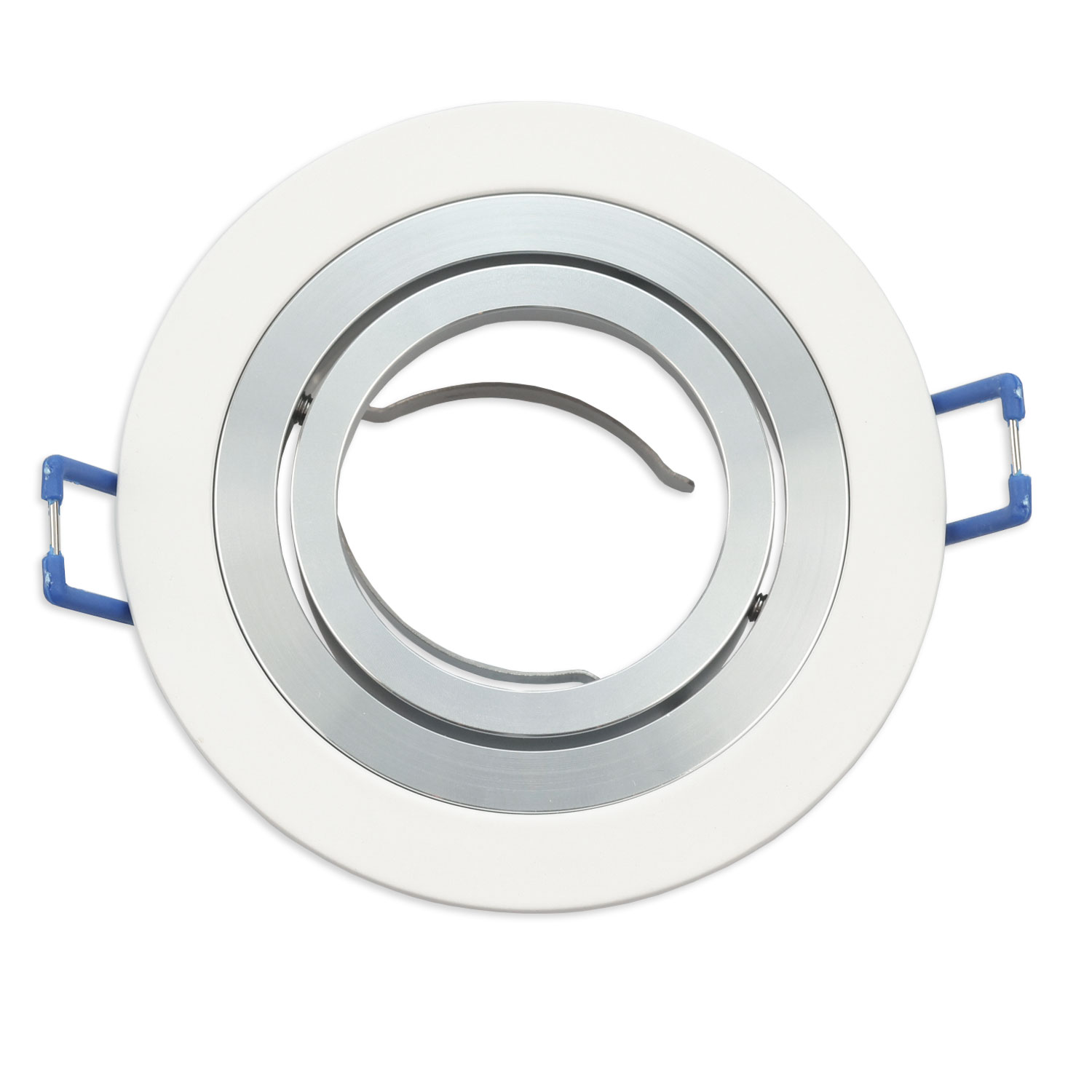 ISOLED Einbaurahmen rund Loch 80mm weiß + Alu gebürstet für GU10/MR16 Spots