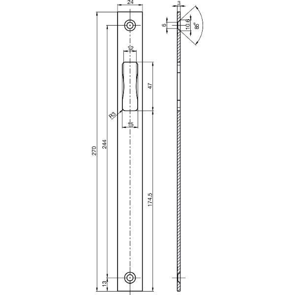 BKS Schließblech B 9000 1046, 270 x 24 mm, nur Falle, flach eckig