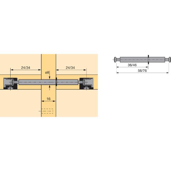 Hettich RASTEX 15 Doppeldübel Mittelwand 16 Bohr ø8 Spannmaß 36/20