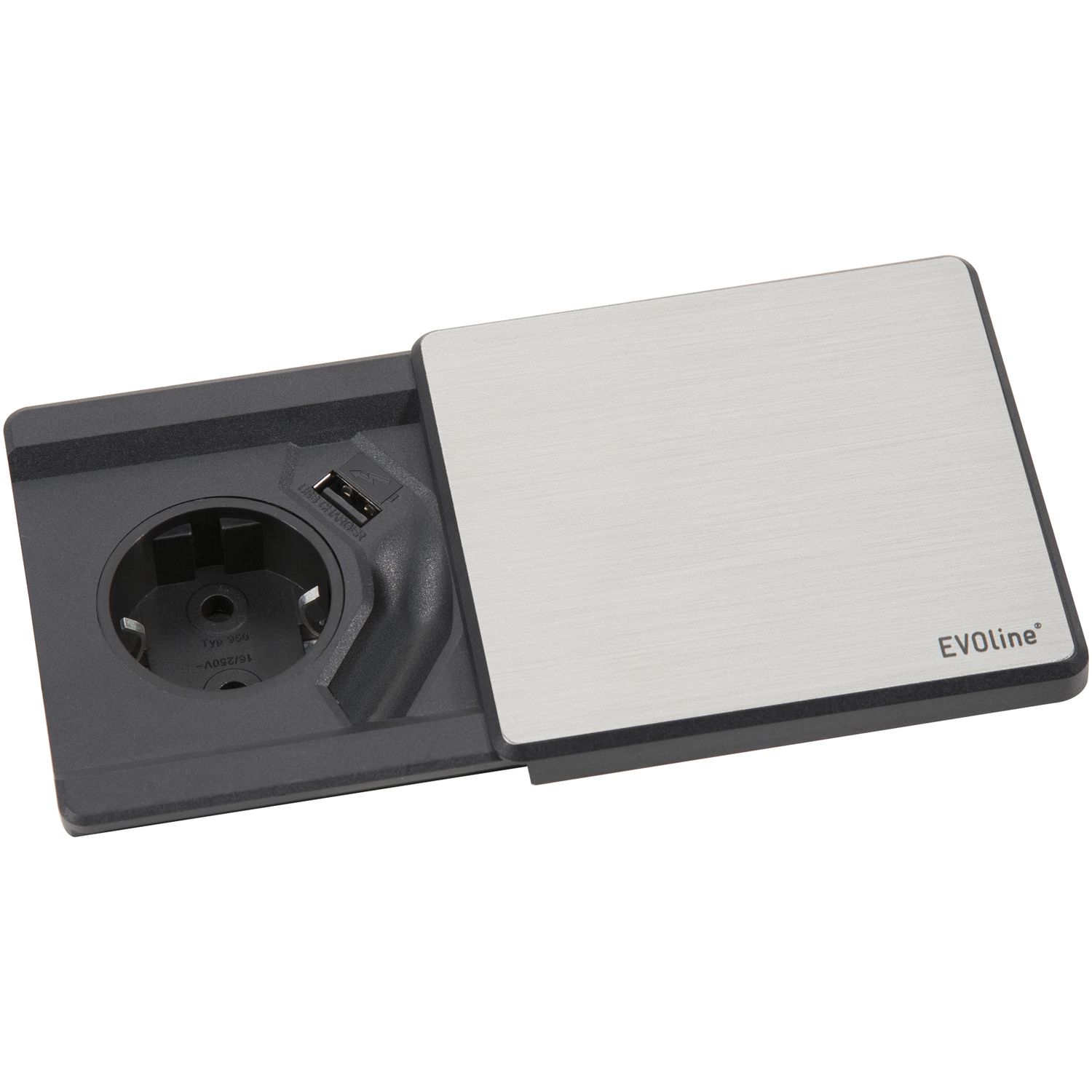 EVOline Square 80 Schuko mit USB-Charger Edelstahl