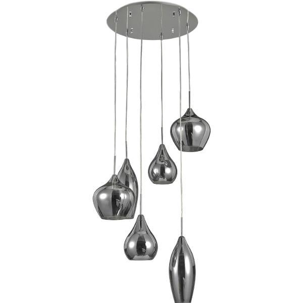 Hängeleuchte Soft, 230 V max. 6 x 40 W E14, chrom, Rauchglas