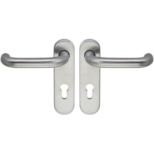 ECO Drückergarnitur D110/KS mit Kurzschild PZ 72, TS 40-66 mm silber eloxiert