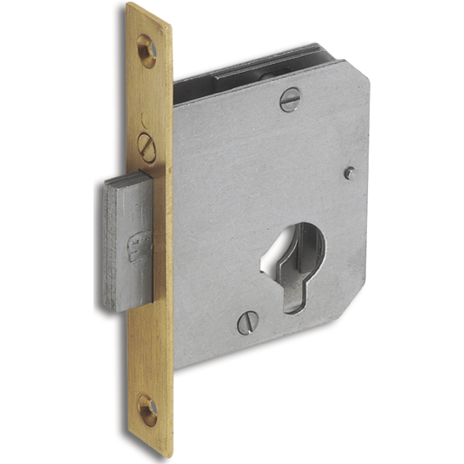 JuNie 2863 Zylinder-Einsteckschloss Dornmaß 30mm Stahl blank Stulp Messing