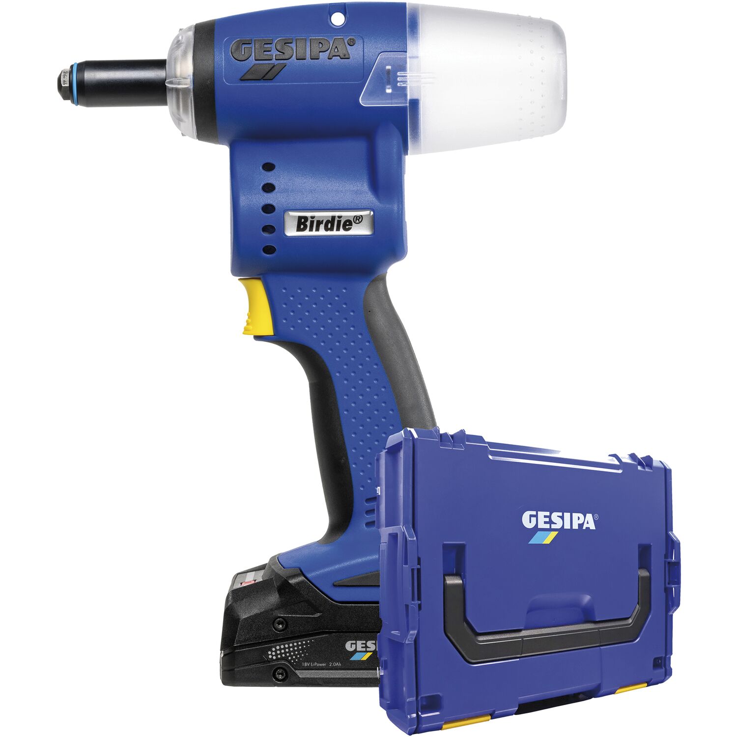 GESIPA Akku-Blindniet-Setzgerät Birdie CAS 18 V / 1 x 2,0 Ah Li-Ion im Systainer