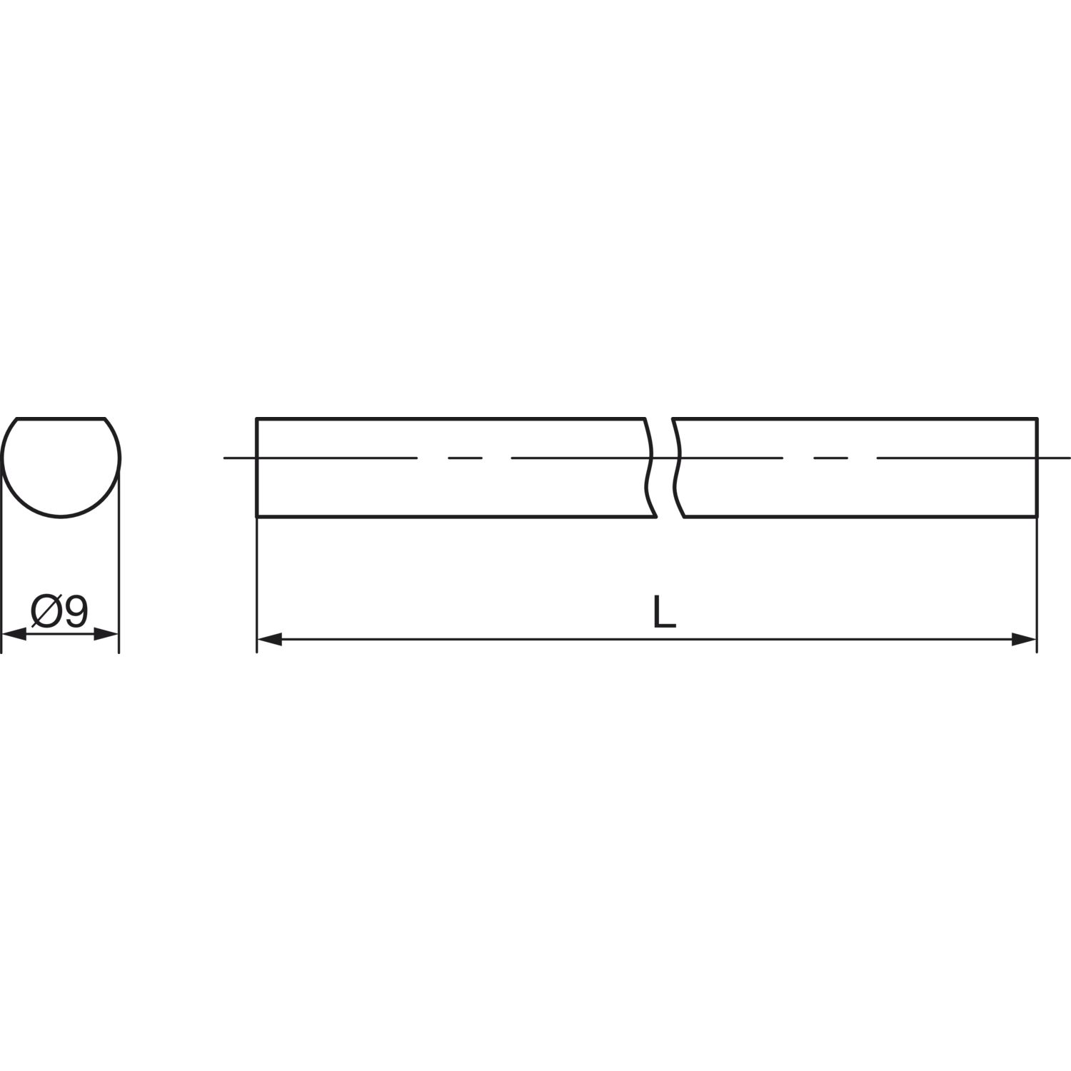 Maco #94126 Rustico Drehstange abgeflacht D-9mm L=1400mm schwarz