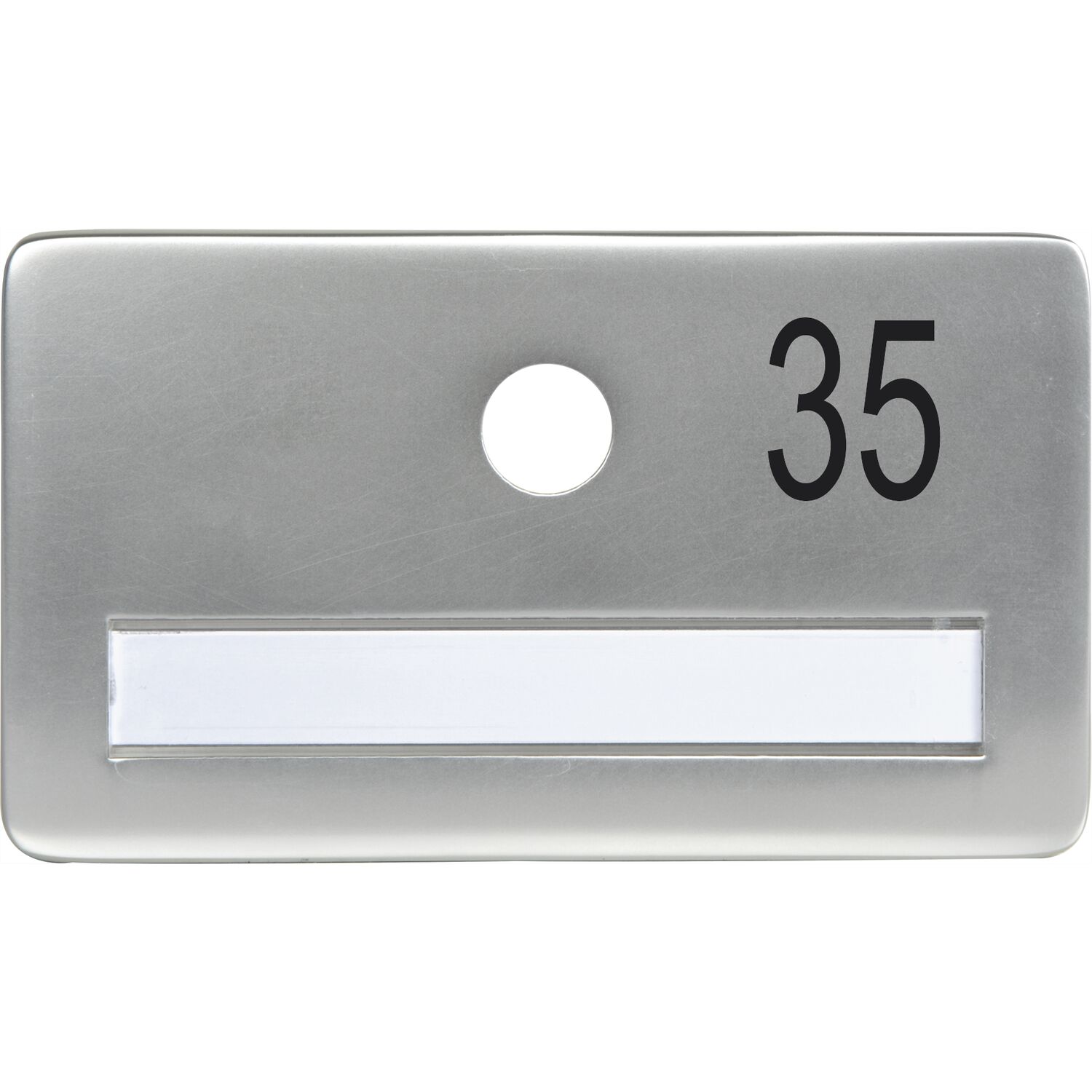 SOLIDO Namensschild ohne Spion, Bohrung ø 14, Alu silber eloxiert, Gravur Nr. 35