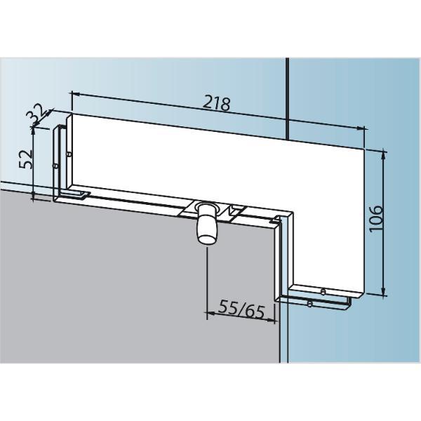 DORMA-Glas Winkeloberlichtbeschlag PT 40 m.Anschlageinsatz, Glas 10 mm,silber elox.(03.440)