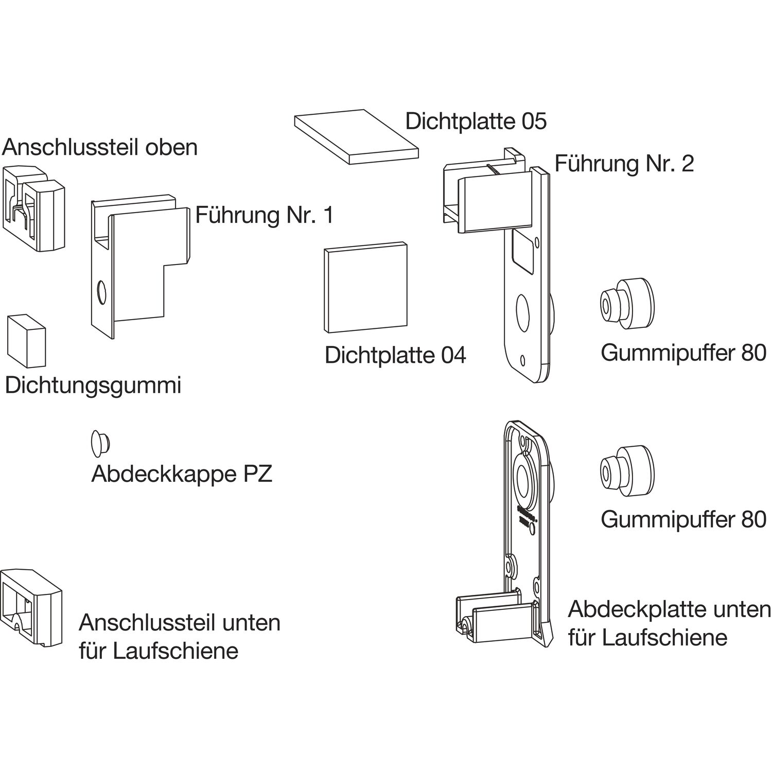 GU HS Zubehör-Beutel Führungsschiene P1786 Laufschiene Höhe 10 mm schwarz