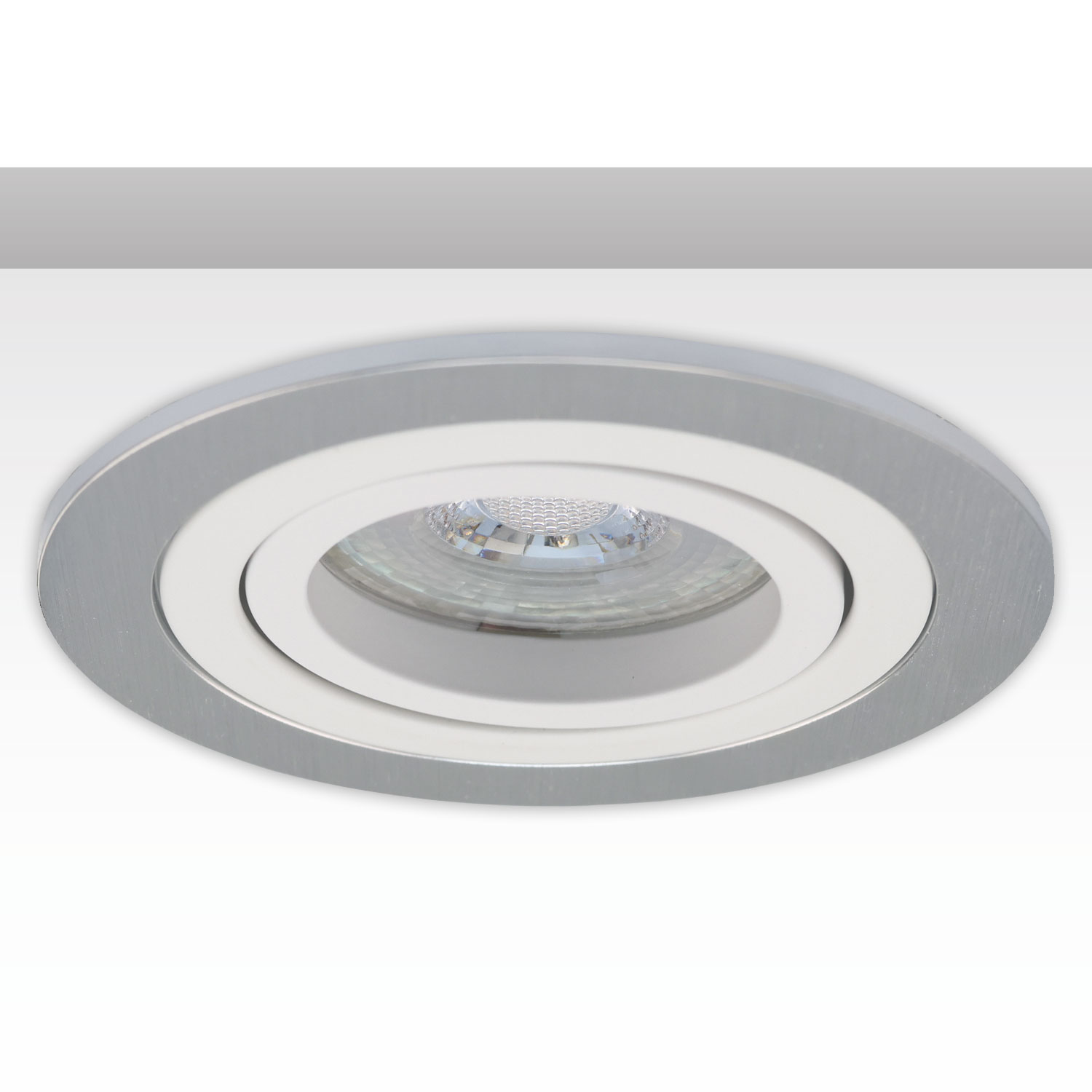 ISOLED Einbaurahmen rund Loch 80mm Alu gebürstet + Alu weiß für GU10/MR16 Spots
