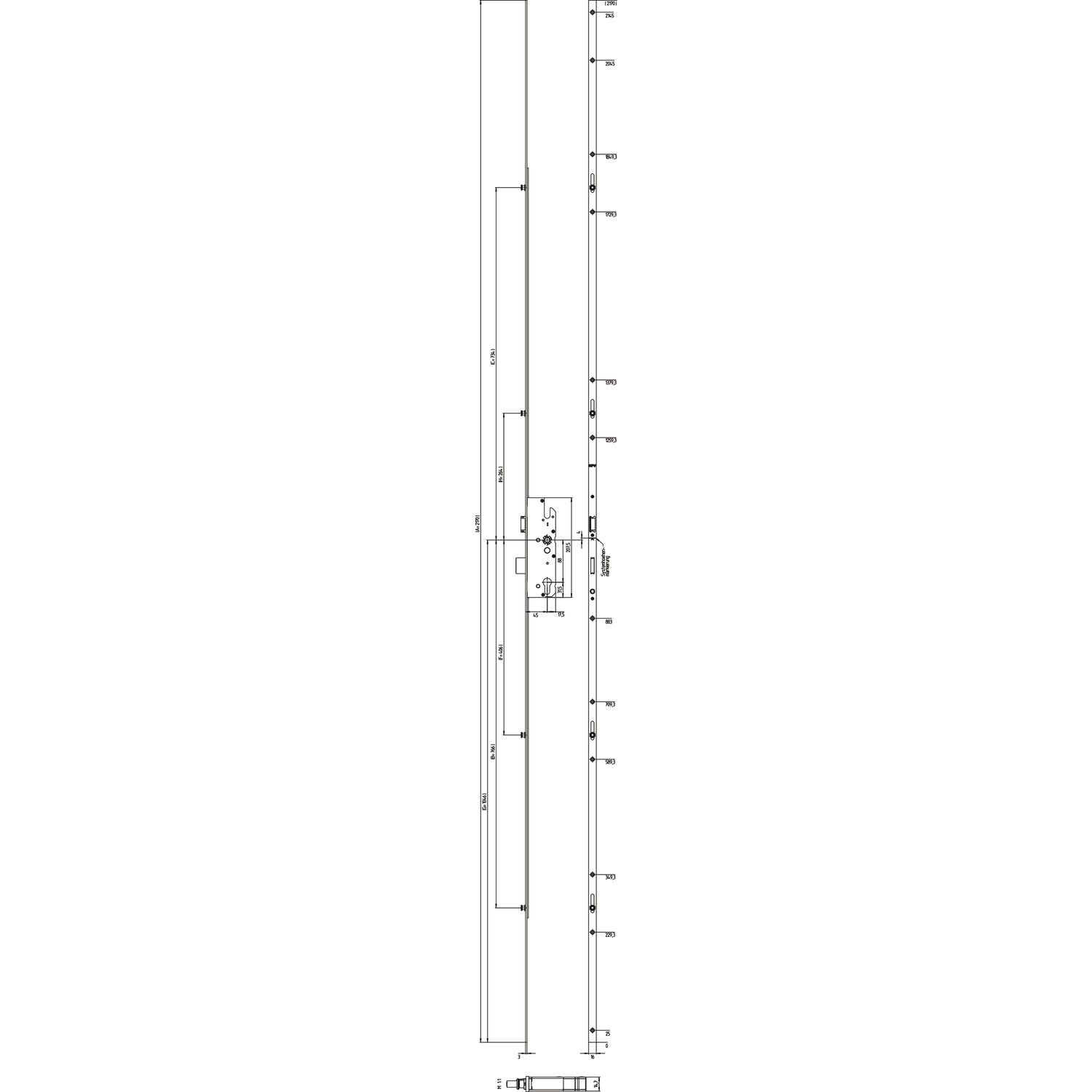 KFV MFV-Schloss BS 8100 ÖNORM, DM 45, Stulp 16 mm eckig, silber verzinkt