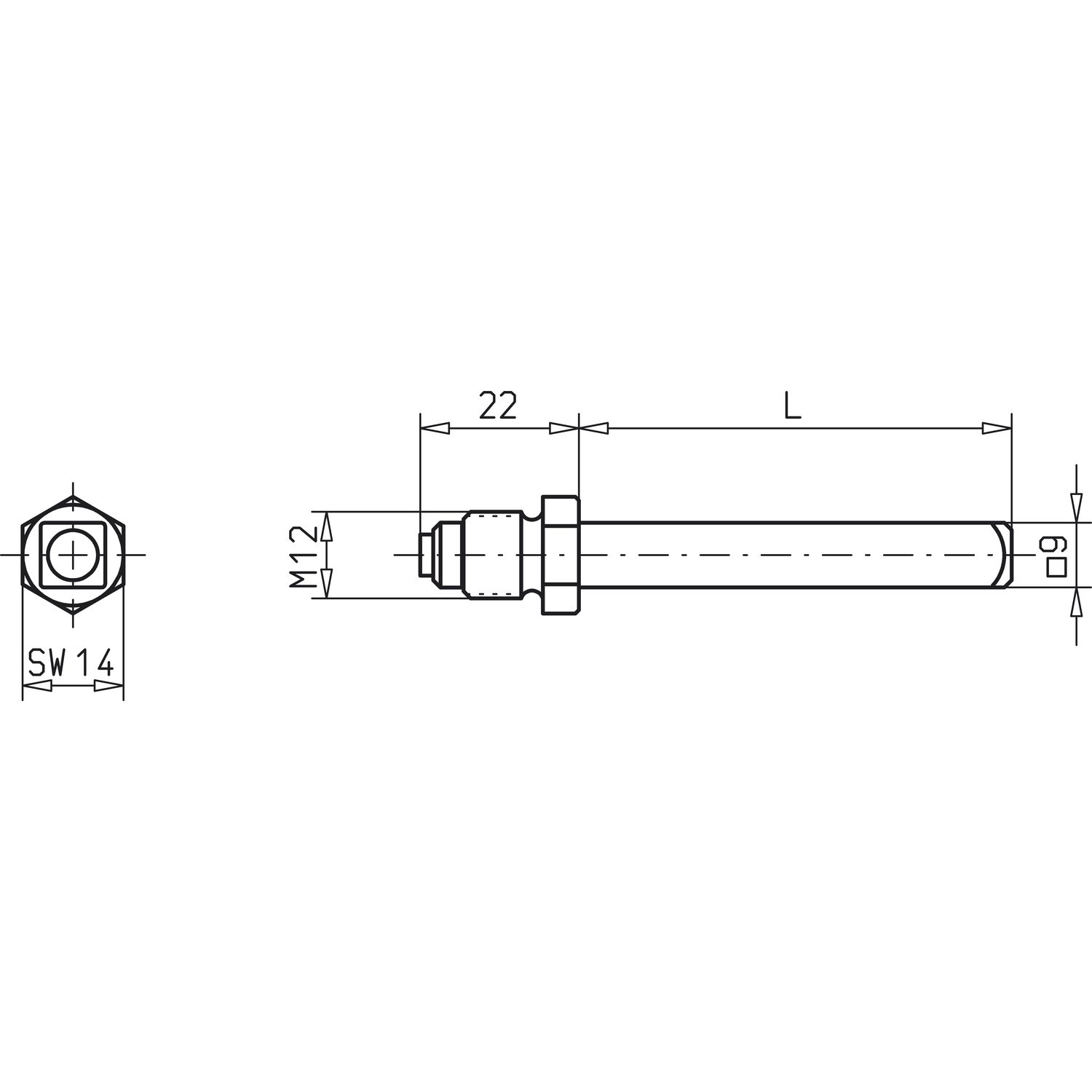 ECO Wechselstift für Stangengriff 70mm Vierkant 9mm Stahl verzinkt
