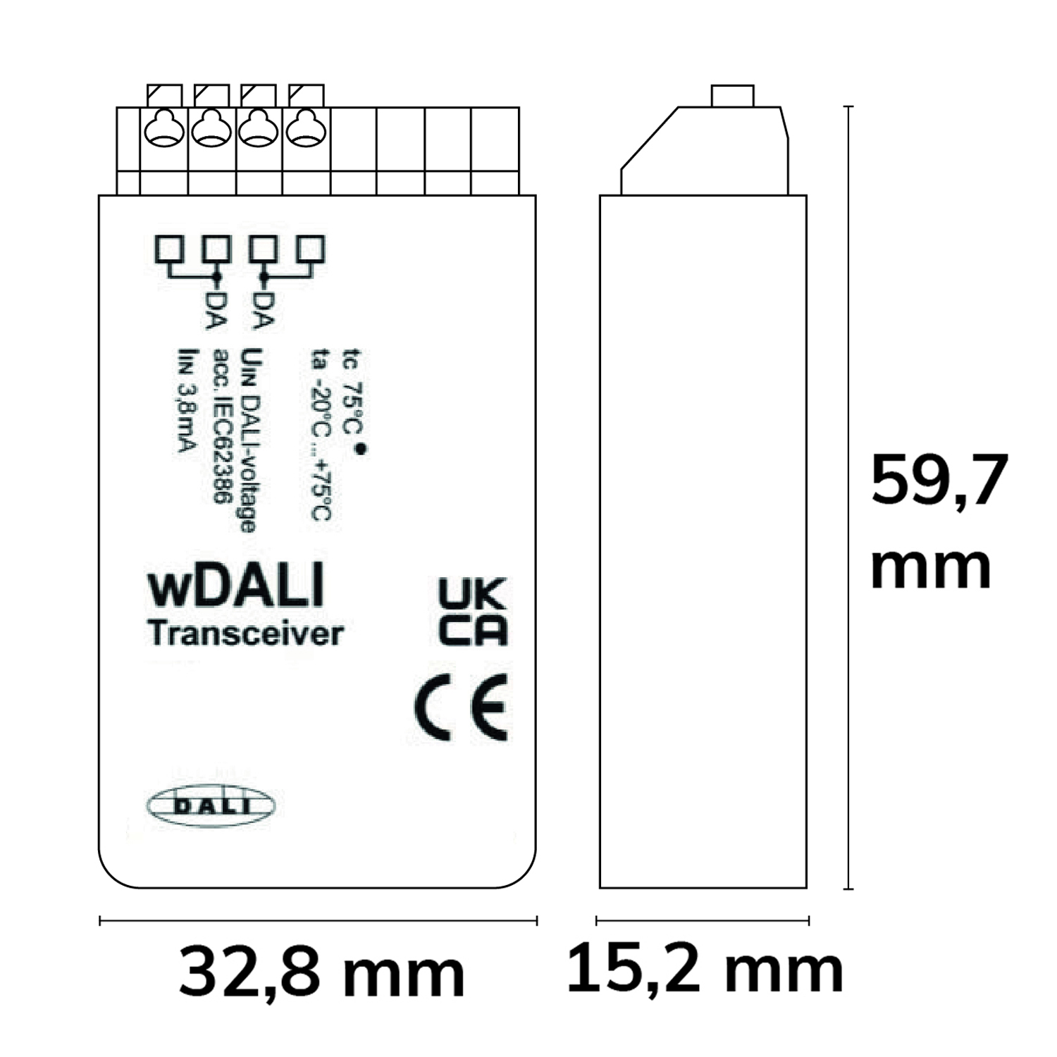 ISOLED DALI Receiver zur Weiterleitung von Befehlen des DALI Funktransmitters auf die DALI Bus Linie