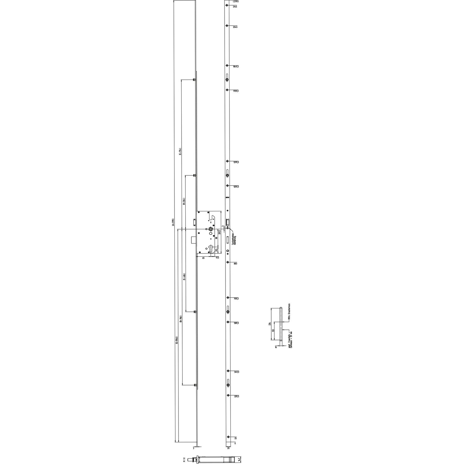 KFV MFV-Schloss BS 8100 ÖNORM, DM 65, Stulp 20 mm eckig, silber verzinkt