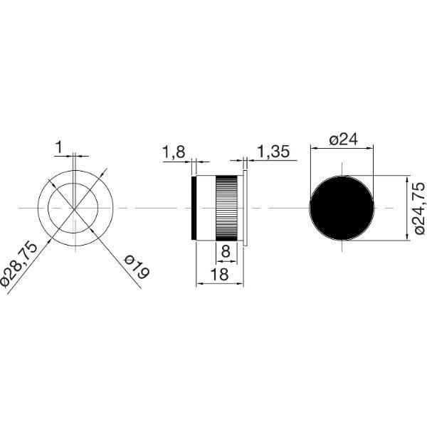 Marchesi Stirnziehgriff Einlassmaß ø 25mm Aluminium verchromt matt