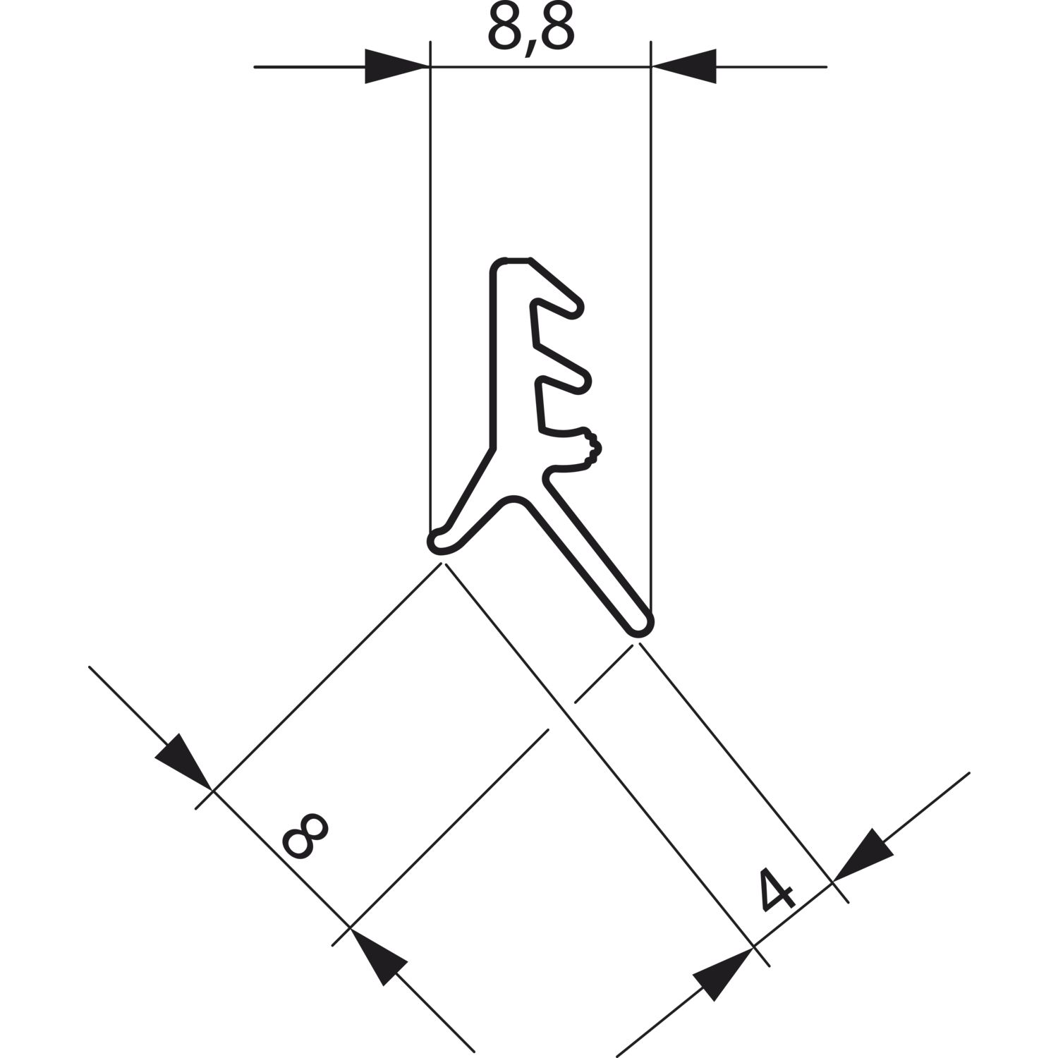 GU Dichtungsprofil P743, unten und vertikal, Kunststoff grau