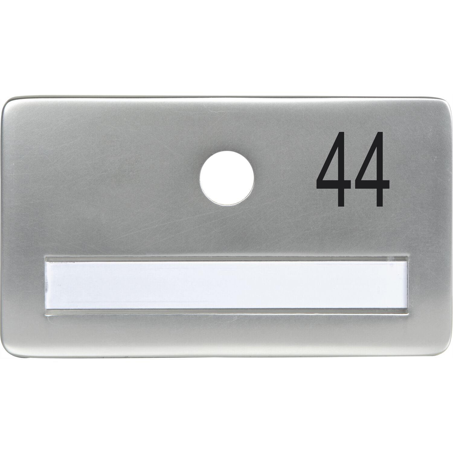 SOLIDO Namensschild ohne Spion, Bohrung ø 14, Alu silber eloxiert, Gravur Nr. 44