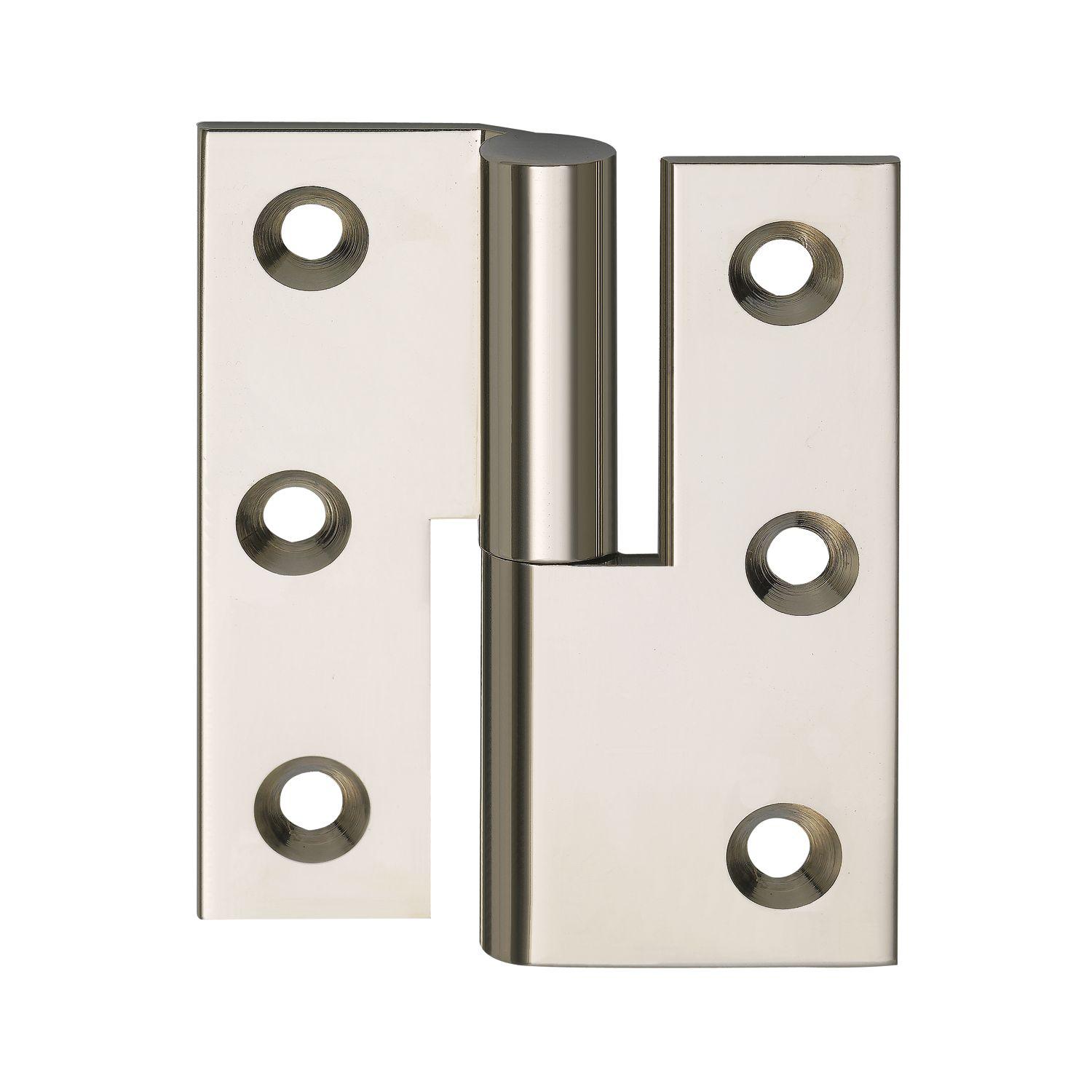 Möbelband Kröpfung B, Zylinderkopf links, 50x40 mm, Messing vernickelt poliert