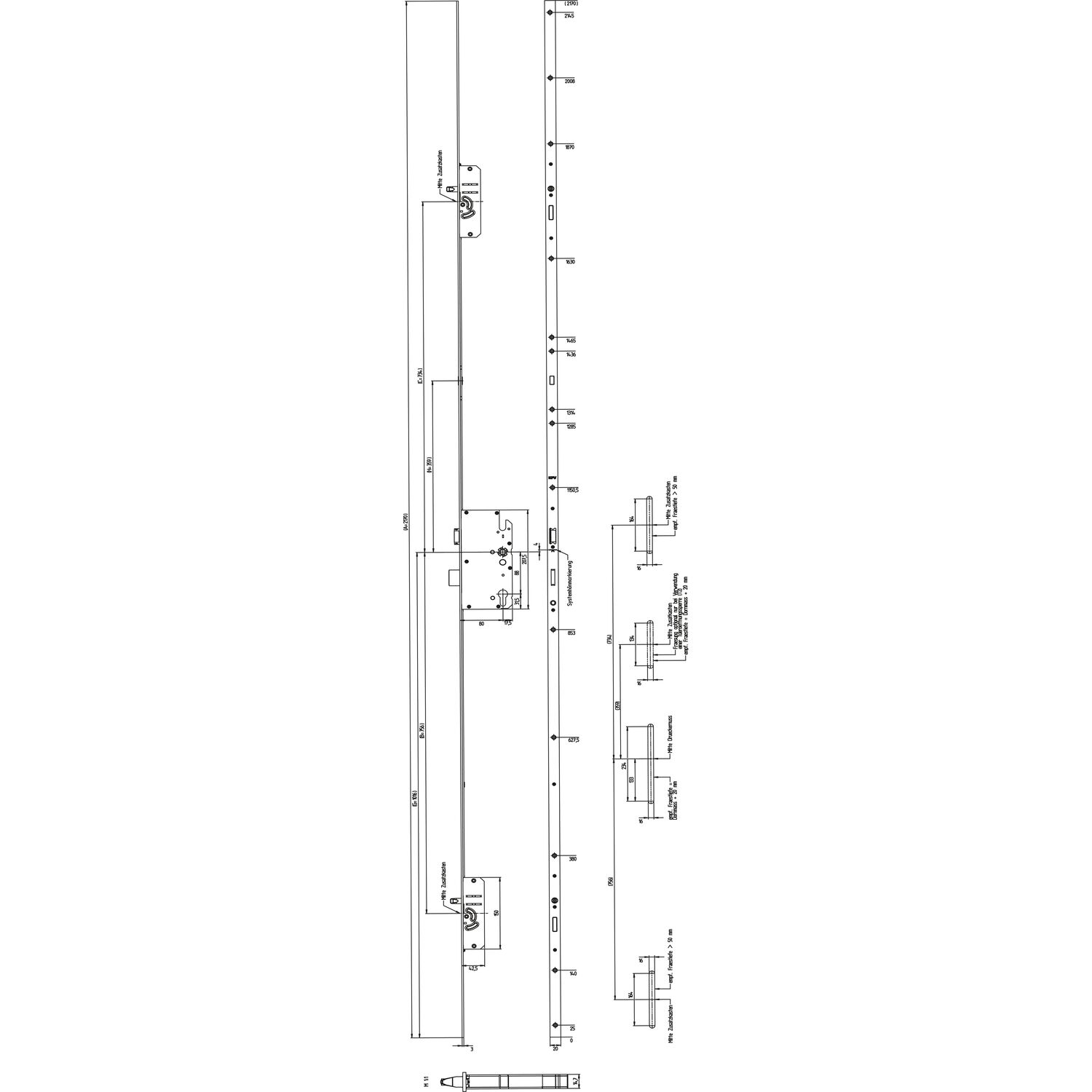 KFV MFV-Schloss BS 2300 ÖNORM, DM 80, Stulp 20 mm eckig, silber verzinkt