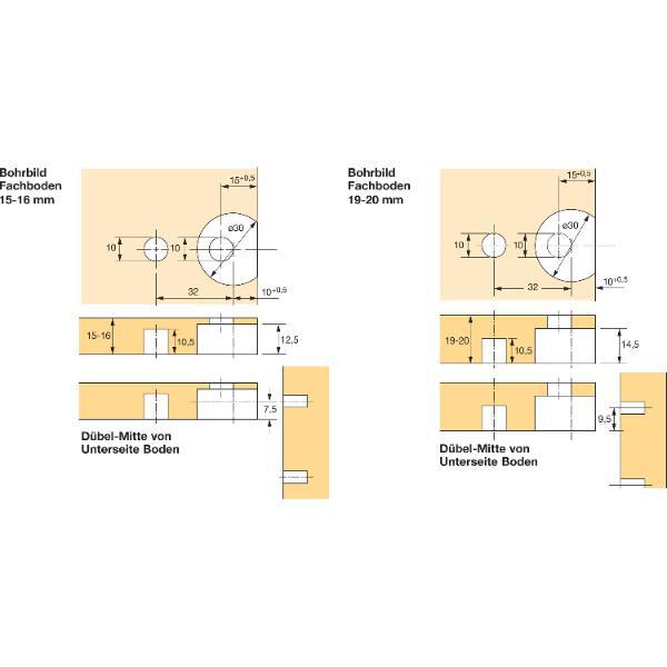 Hettich VB 19/21 Exzenter-Verbindungsbeschlag 19-20mm Fachb Bohr ø30+10