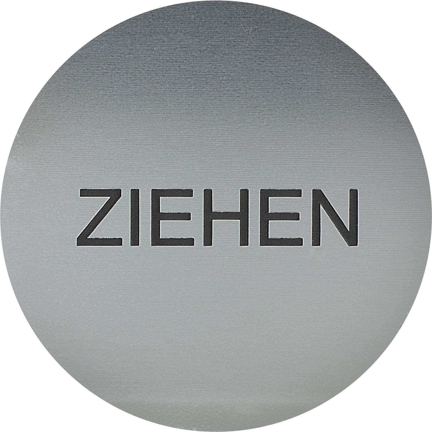 Hinweisschild ZIEHEN, Durchmesser 60 mm, Kunststoff Edelstahl-Effekt