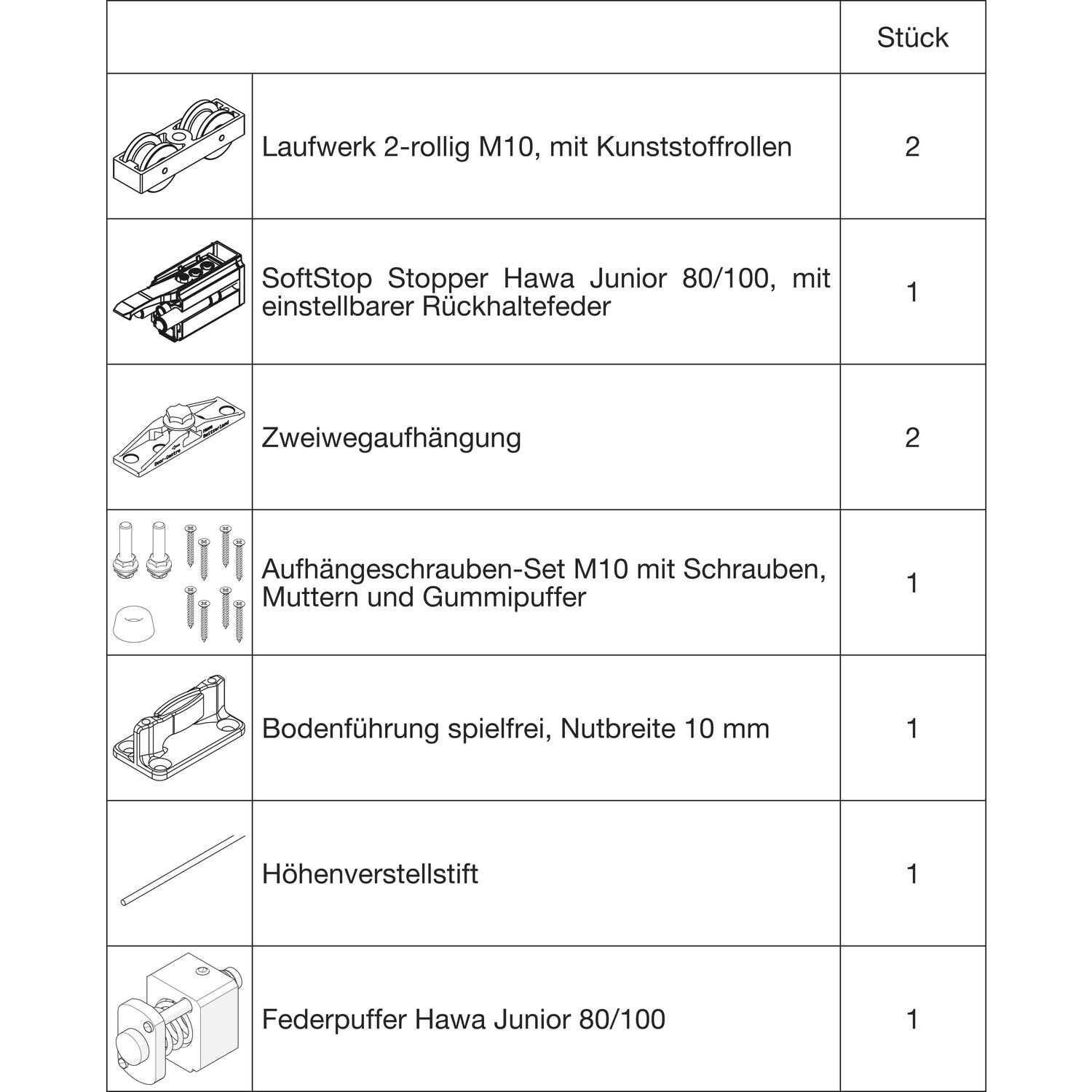 HAWA Junior 100/Z-Pocket Beschlagset Holz SoftStop Federpuffer (30239)