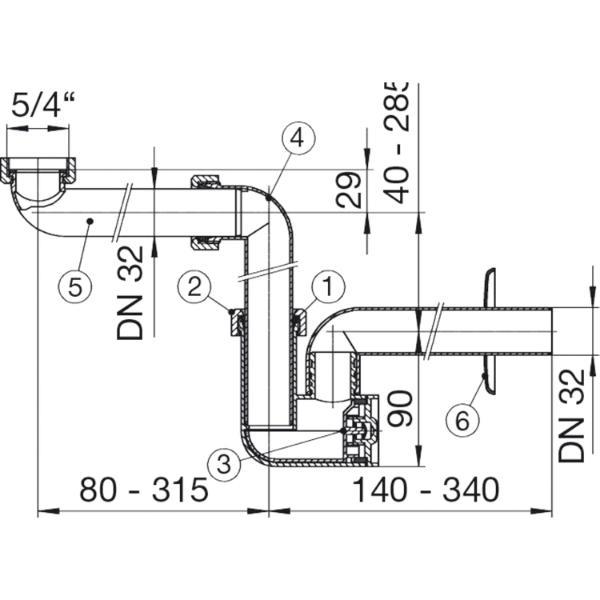 solido 5/4" x 32 mm Raumspar-Möbelsiphon