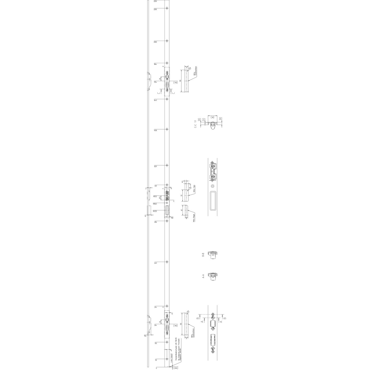 KFV Schließleiste B001 "Q" zu AS 2600 Syst. 13mm, links,verzinkt silber