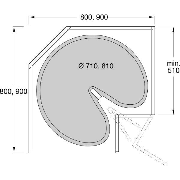 ninka 3/4-Kreis Schwenkboden ProArc Korpusbreite 800mm Kunststoff Alugrau