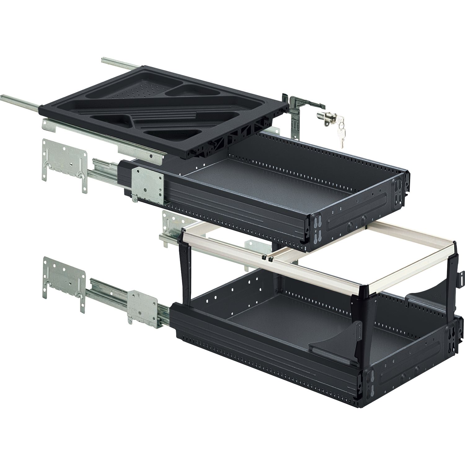 HETTICH Systema Top 2000 Container-Set Sil Sys,Voll-/Überauszug,ET 730,schw.