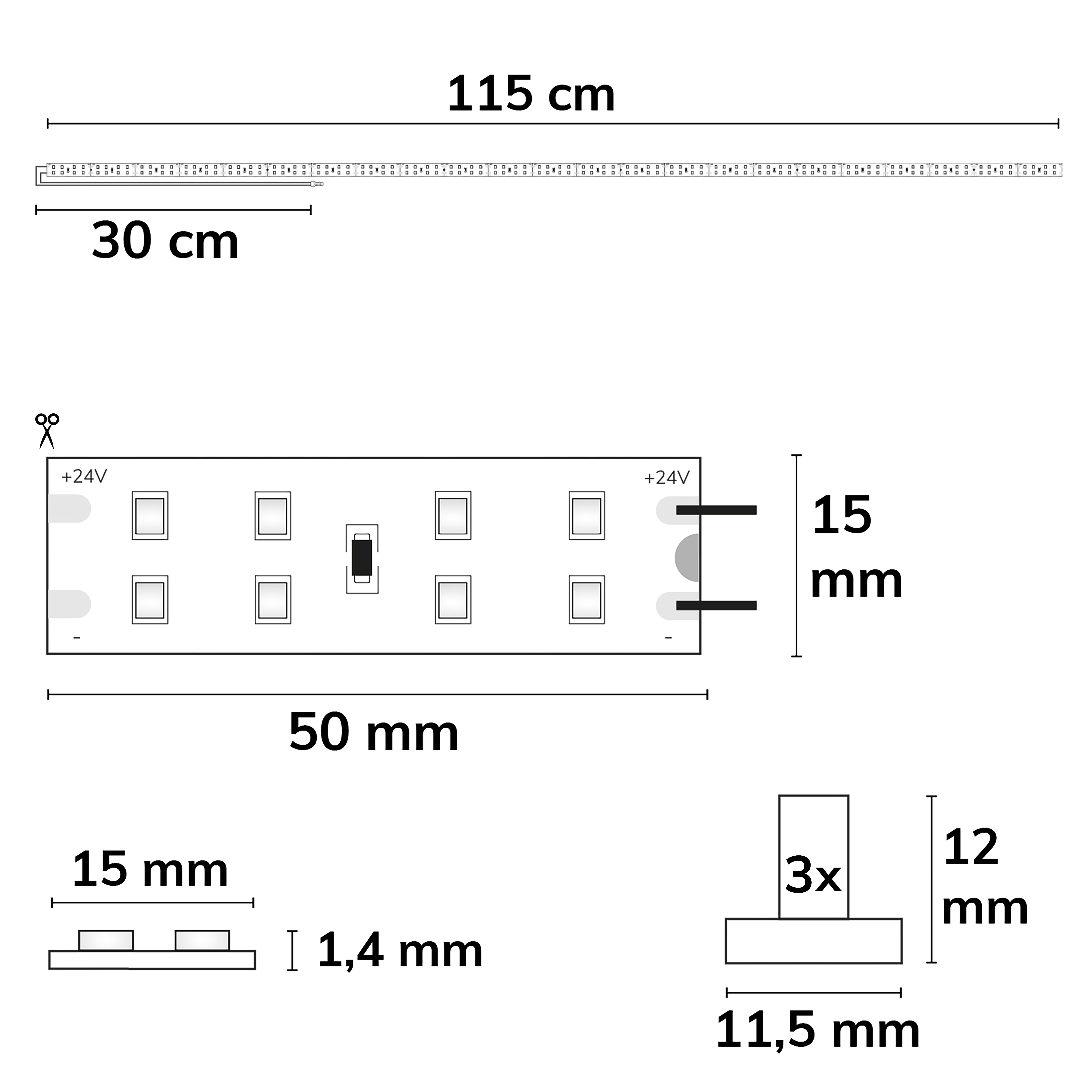 ISOLED LED T5/T8 Umrüstplatine 865 115cm MiniAMP 184 LED 24V 19W 170 lm/W kaltweiß dimmbar
