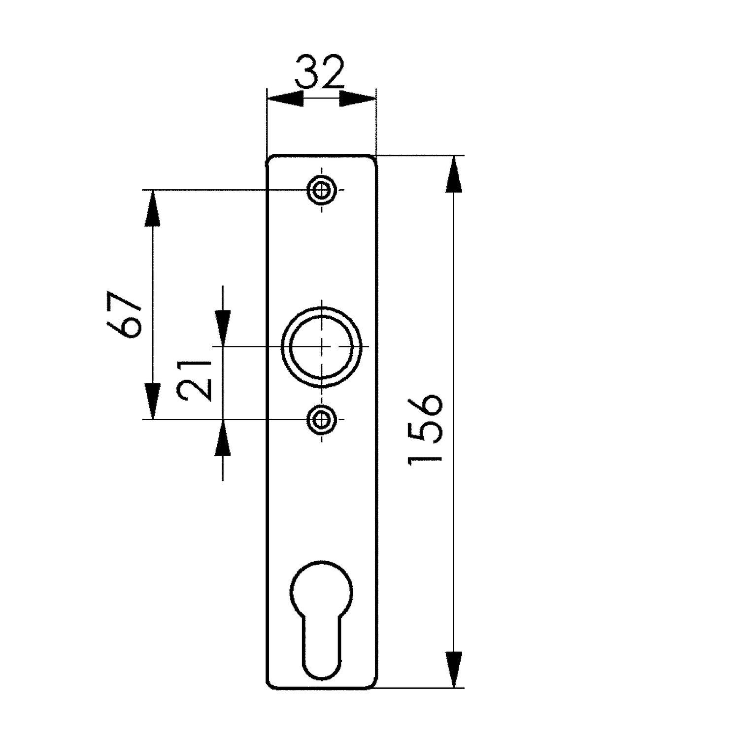 AMF Kurzschild 427Z, PZ 72, Schraublochabstand 67 mm, 156 x 32 x 6 mm, Edelstahl